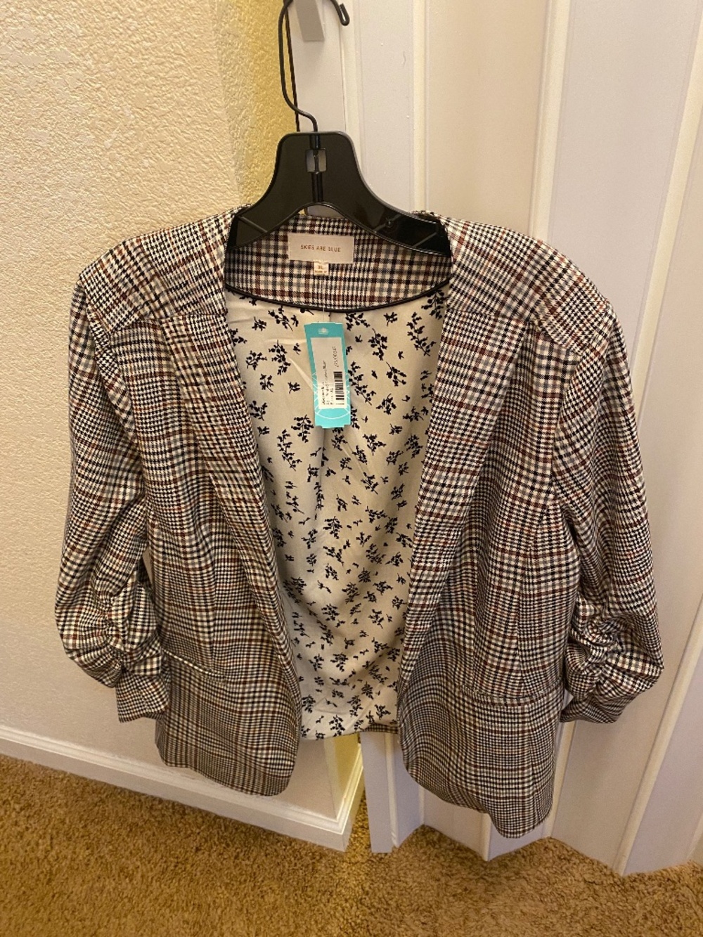 STITCH FIX LADIES RAJA PRINTED COLLARLESS BLAZER XL PLAID